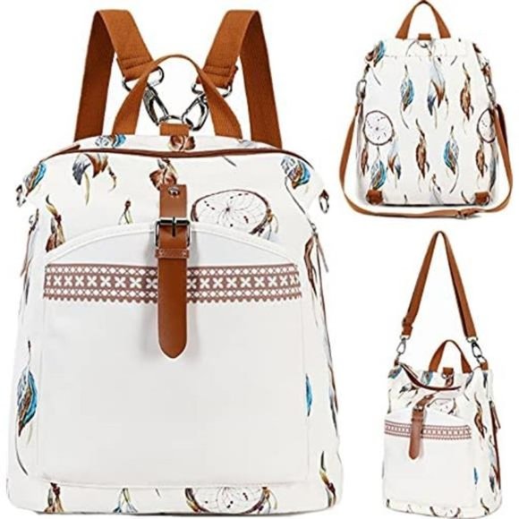 Handbags - Backpack Purse Women Ladies Fashion Feather Beige